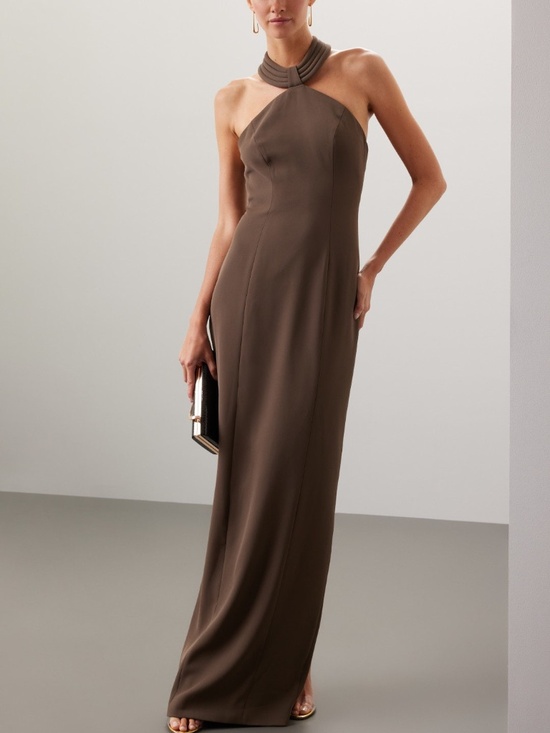 Ronny Kobo Collection Dresses & Skirts - Ronny Kobo Lenox Gown Maxi Dress Brown Crepe Halter - Size Small